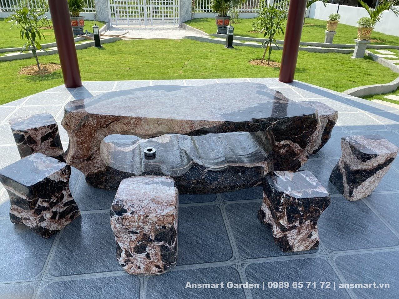 bàn ghế đá tự nhiên sân vườn, bộ bàn đá tự nhiên