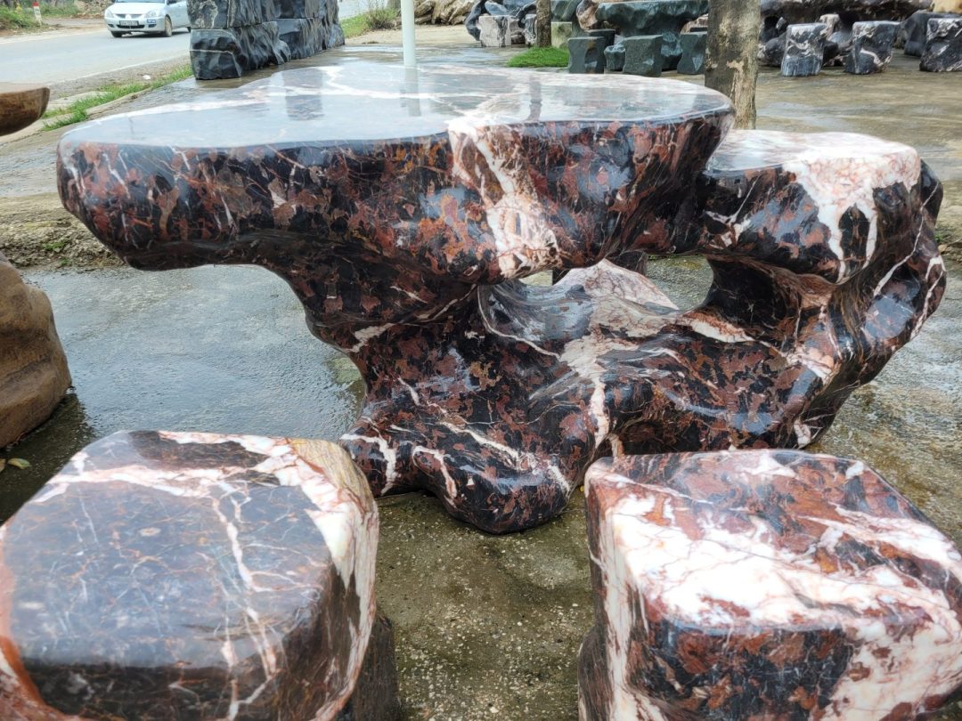 bàn ghế đá tự nhiên đá báo hồng hòa bình