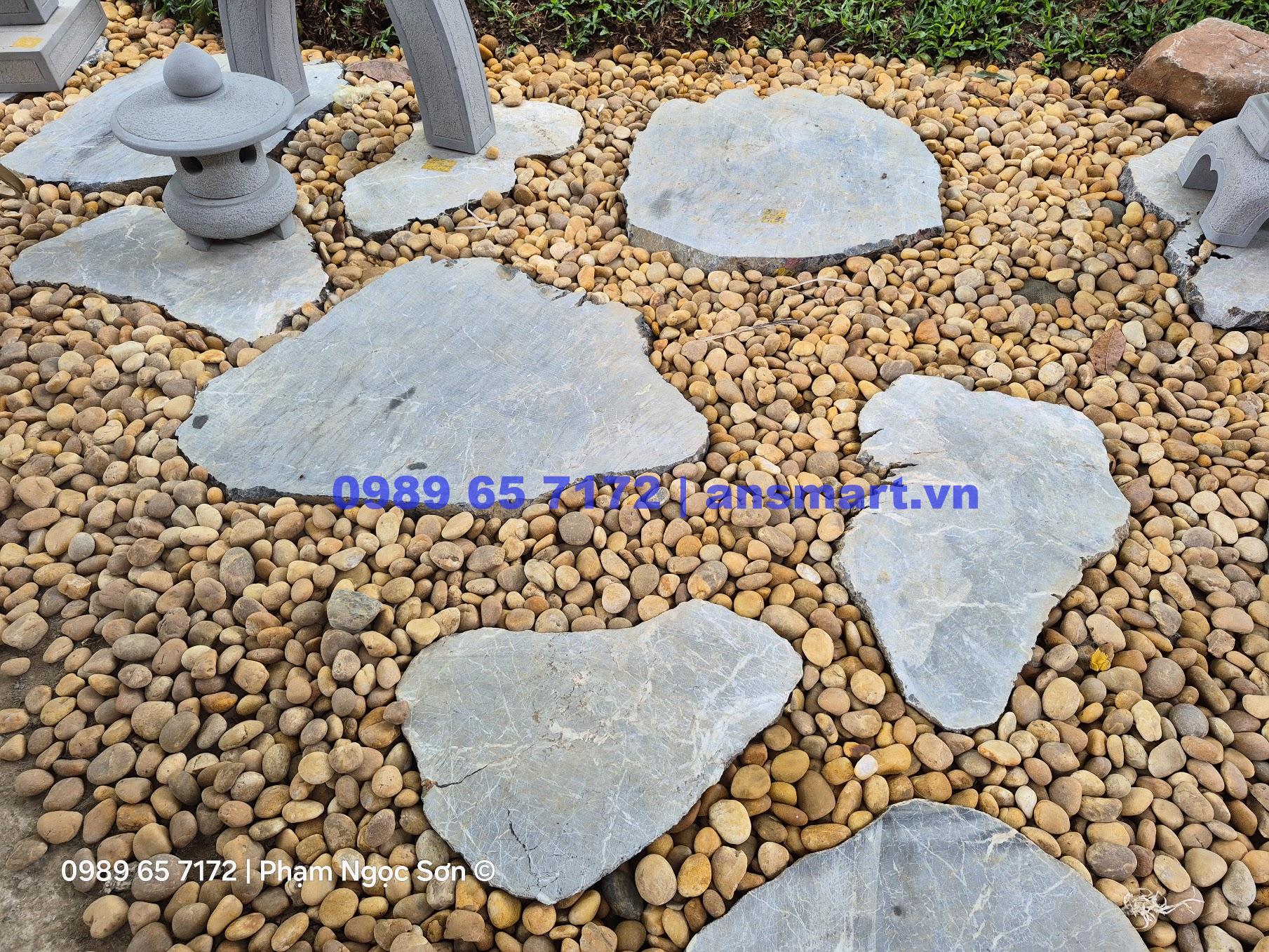Sỏi cuội vàng tự nhiên từ lối đi đơn điệu đến góc sân vườn nổi bật xem ngay cách phối Sỏi cuội vàng kết hợp với đá bước dạo